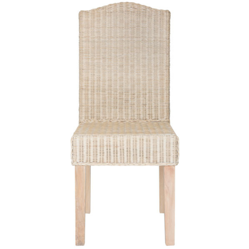 Modern White Washed Wicker Dining Chair in Light Pine Legs (Set of 2) - The Mayfair Hall