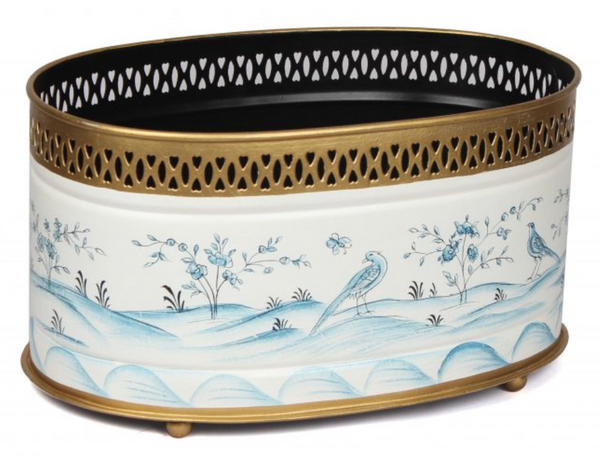 Oval Ivory and Blue Chinoiserie Planter - The Mayfair Hall