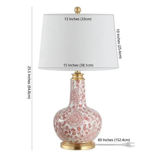 Leia Red-White Floral Ceramic Table Lamp - The Mayfair Hall