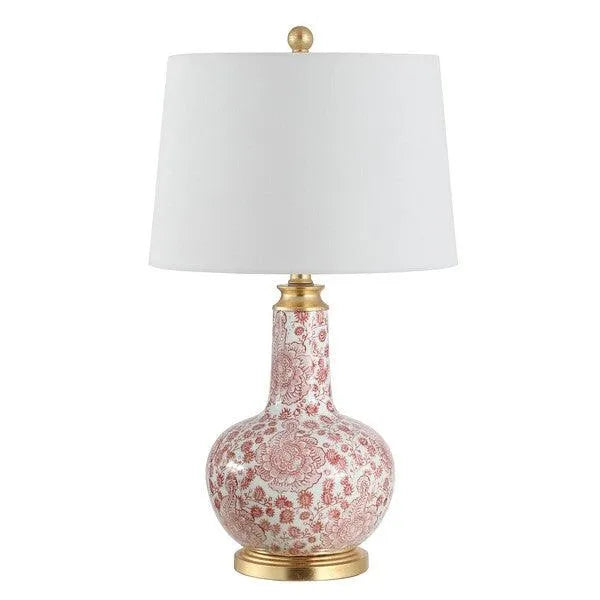 Leia Red-White Floral Ceramic Table Lamp - The Mayfair Hall