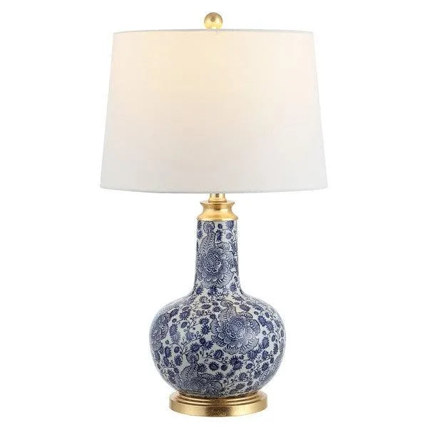 Leia Blue-White Floral Ceramic Table Lamp - The Mayfair Hall