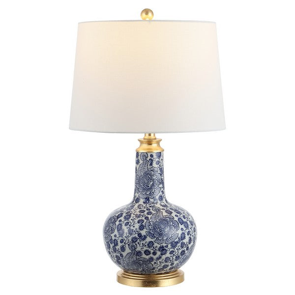 Leia Blue-White Floral Ceramic Table Lamp - The Mayfair Hall