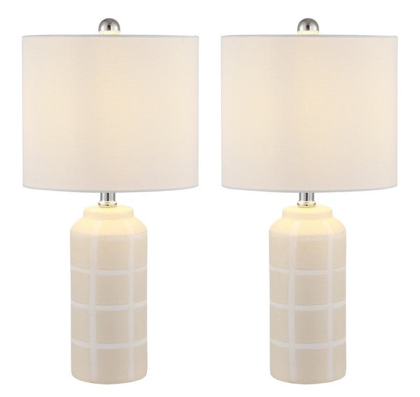 21-INCH H CHECKED IVORY CERAMIC TABLE LAMP (SET OF 2) - The Mayfair Hall
