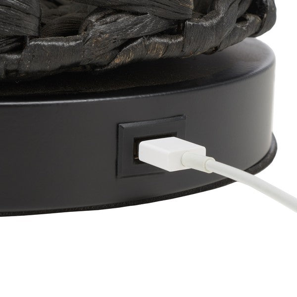 15-INCH BLACK  WATER HYACINTH TABLE LAMP W/ USB PORT - The Mayfair Hall