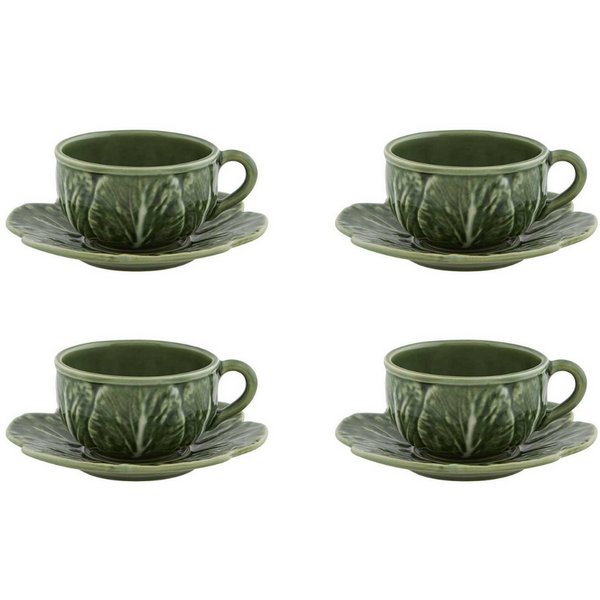 Bordallo Pinheiro Cabbage Green Tea Cup and Saucer (Set of 4) - The Mayfair Hall