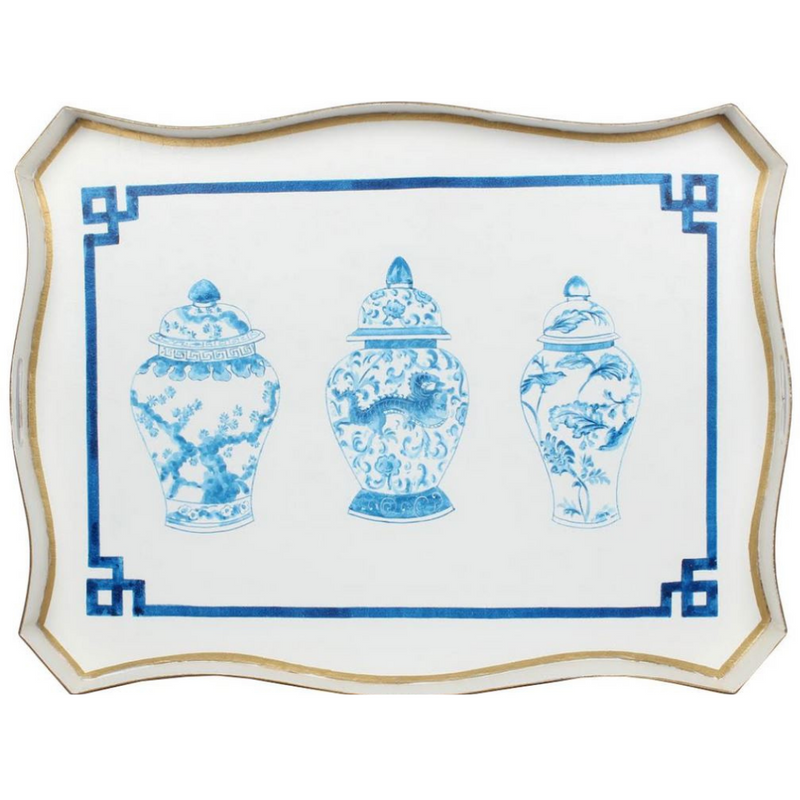 Ivory Blue Ginger Jar Scalloped Tray Table - The Mayfair Hall
