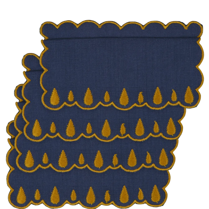 Los Encajeros Drops Navy-Mustard Cocktail Napkin (Set of 4) - The Mayfair Hall