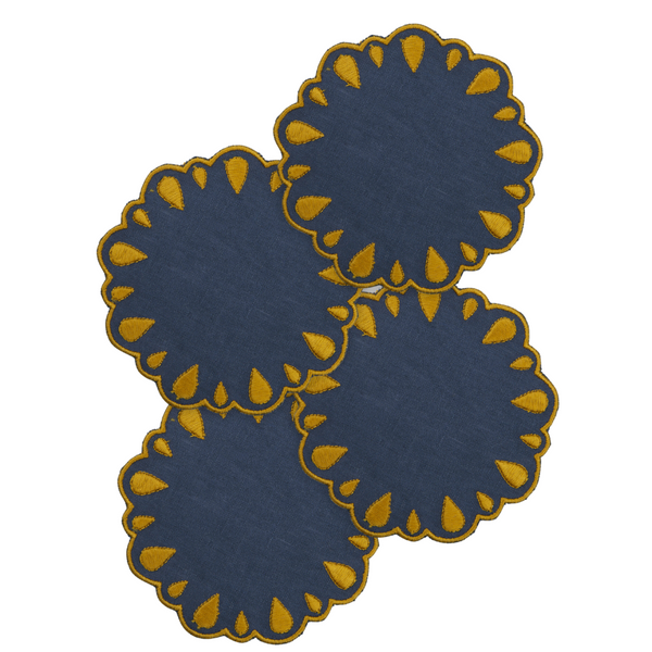 DROPS NAVY/MUSTARD COASTERS (SET OF 4) - PRE-ORDER - The Mayfair Hall
