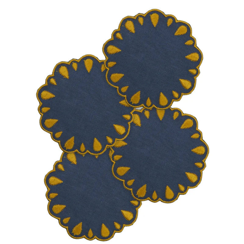 Los Encajeros Drops Navy-Mustard Coaster (Set of 4) - The Mayfair Hall