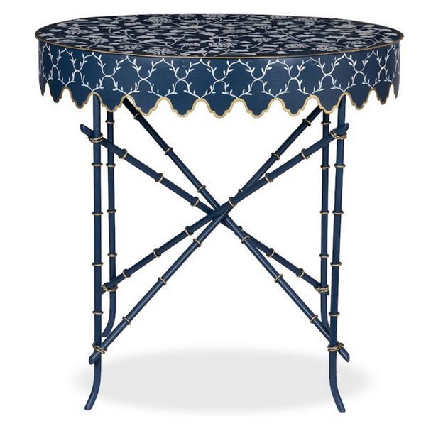 Navy-White Handpainted Tole Scalloped Table - The Mayfair Hall