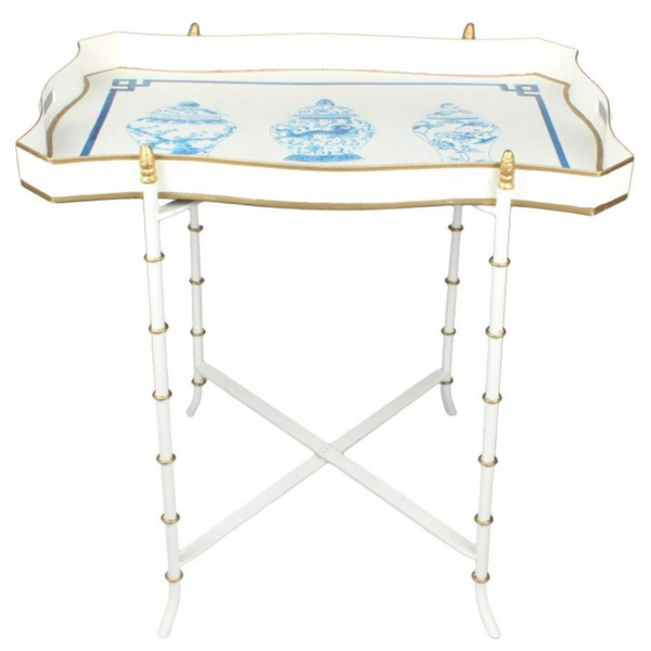 Ivory Blue Ginger Jar Scalloped Tray Table - The Mayfair Hall