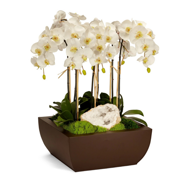 White Orchid and Geode in Large Metal Box - The Mayfair Hall