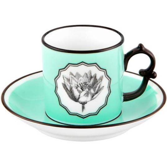 Vista Alegre Herbariae Green Coffee Cup and Saucer (Set of 4) - The Mayfair Hall
