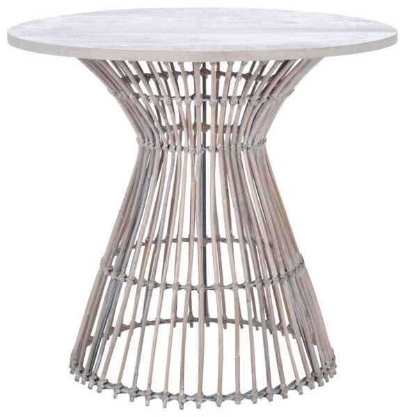 Whent Grey White Wash Rattan Round Accent Table - The Mayfair Hall