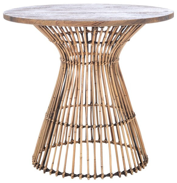 Whent Honey Brown Rattan Tropical Round Accent Table - The Mayfair Hall