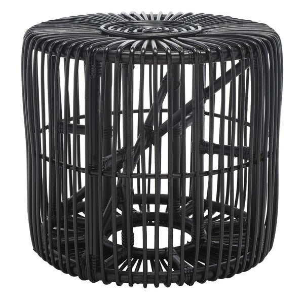 Jabez Black Rattan Round Accent Table - The Mayfair Hall