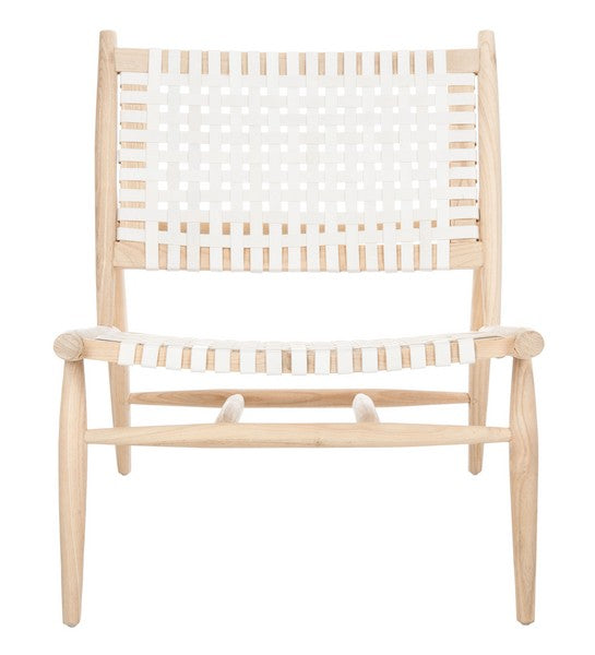 Natural-White Leather Woven Accent Chair - The Mayfair Hall