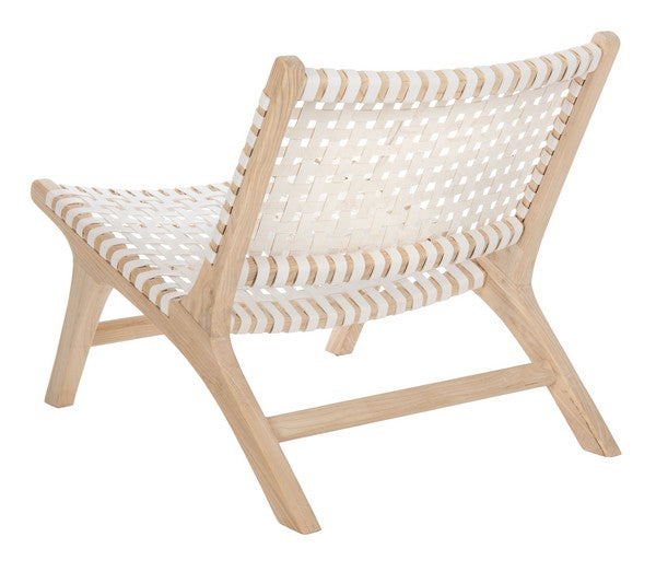 Natural-White Leather Woven Accent Chair - The Mayfair Hall