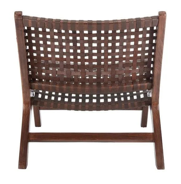 Luna Brown Leather Woven Accent Chair - The Mayfair Hall