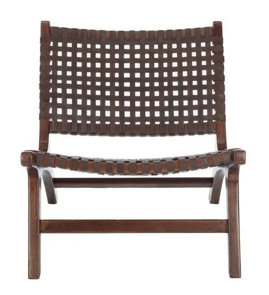 Safavieh Luna Brown Leather Woven Accent Chair