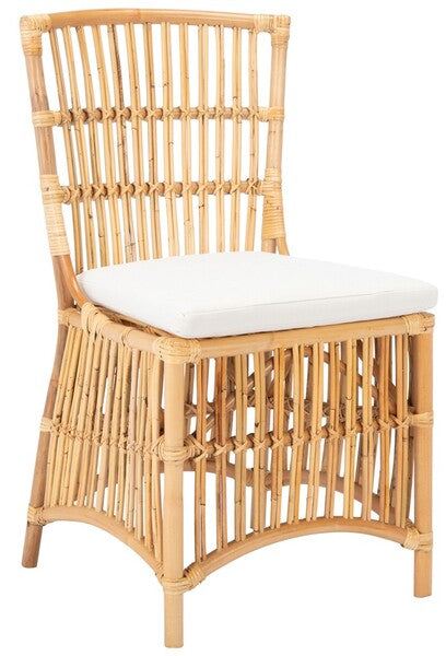 Natural Rattan Accent Chair With White Cushion (Set of 2) - The Mayfair Hall