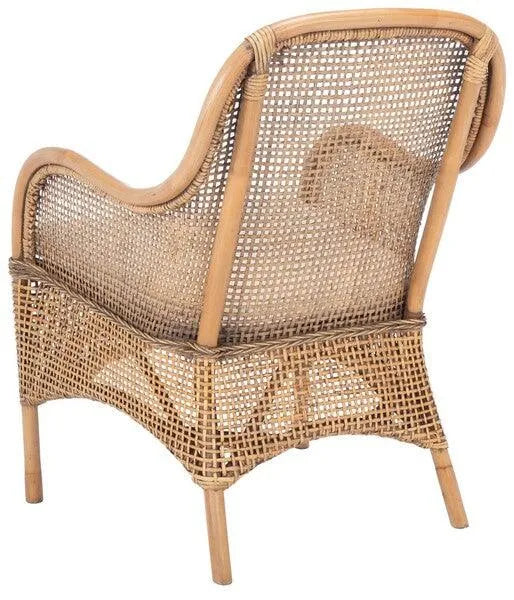Safavieh Charlie Dark Natural-White Rattan Accent Chair with White Cushion