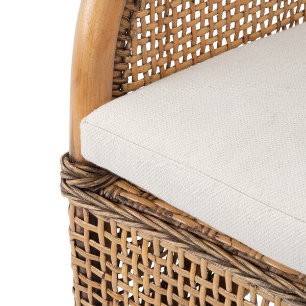 Charlie Dark Natural-White Rattan Accent Chair with White Cushion - The Mayfair Hall