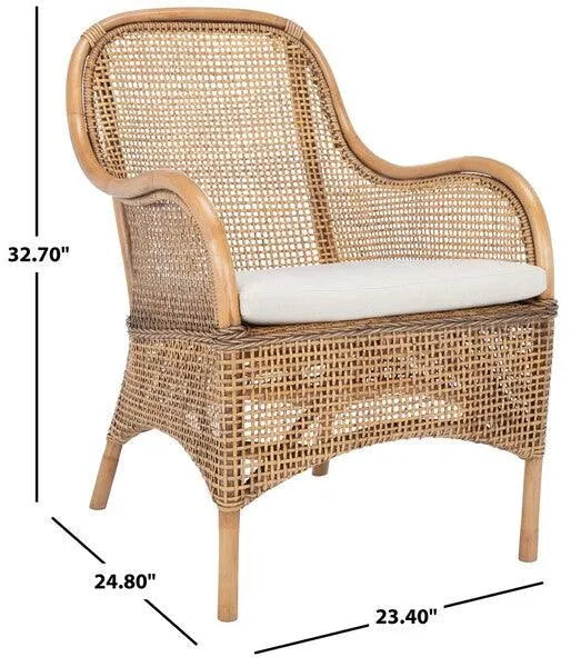 Safavieh Charlie Dark Natural-White Rattan Accent Chair with White Cushion