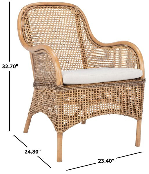 Charlie Dark Natural-White Rattan Accent Chair with White Cushion - The Mayfair Hall