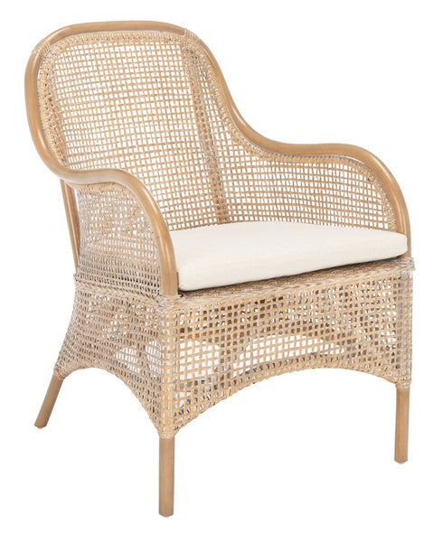 Grey White Washed Rattan Accent Chair With White Cushion - The Mayfair Hall