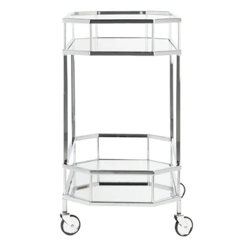 2 Tier Octagon Bar Cart in Silver - The Mayfair Hall