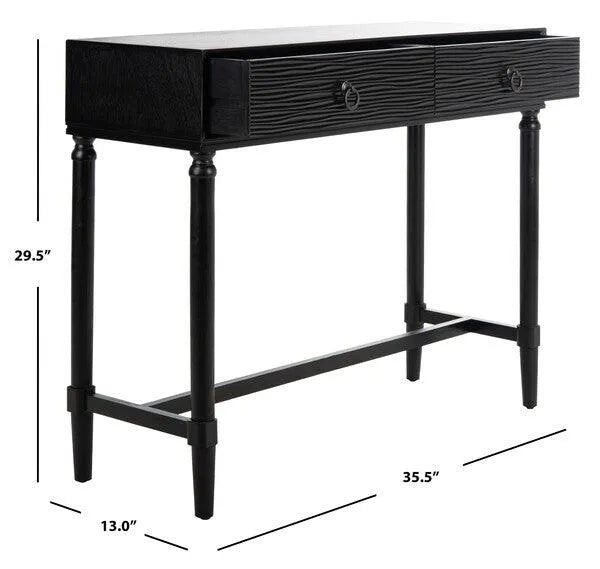 Safavieh Aliyah Two Drawer Console Table in Black with Carved Accent
