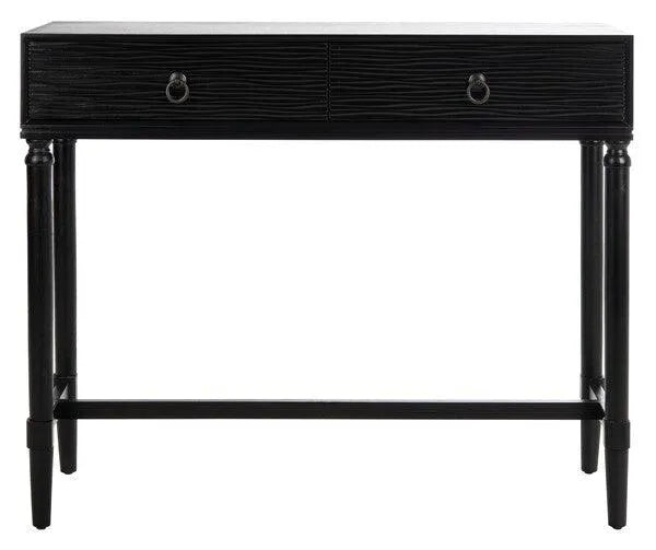 Safavieh Aliyah Two Drawer Console Table in Black with Carved Accent