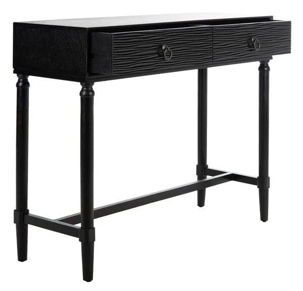 Safavieh Aliyah Two Drawer Console Table in Black with Carved Accent