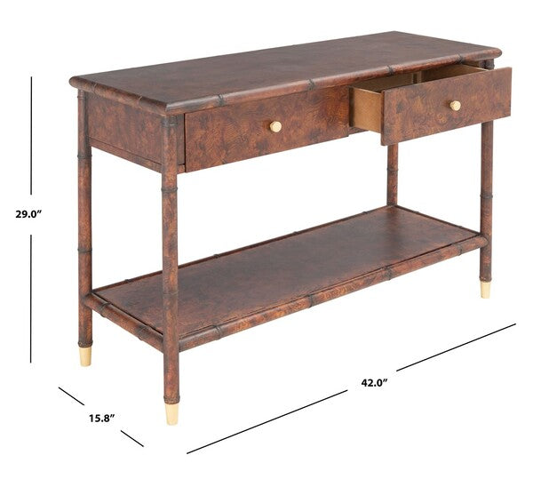 Brown-Gold 2 Drawer 1 Shelf Console Table - The Mayfair Hall