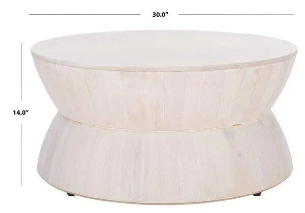 Alecto Whitewashed Architectural Round Coffee Table - The Mayfair Hall