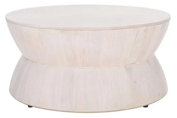 Alecto Whitewashed Architectural Round Coffee Table - The Mayfair Hall