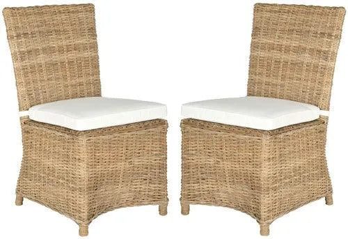 Natural 17"h Rattan Side Chair With Off-White Cushions (Set o 2) - The Mayfair Hall
