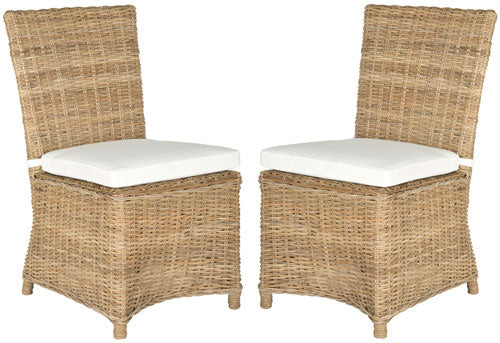 Natural 17"h Rattan Side Chair With Off-White Cushions (Set o 2) - The Mayfair Hall