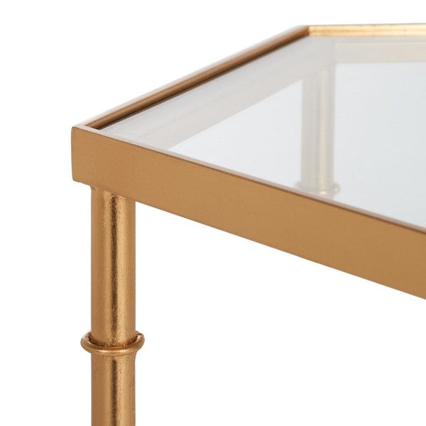 Kerri Chinoiserie Gold Leaf Mirror Top Bamboo Accent Table - The Mayfair Hall