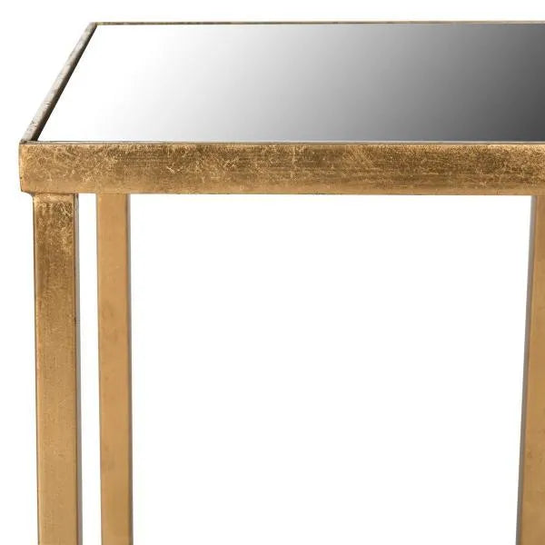 Halyn Antique Gold Leaf Mirror Top End Table - The Mayfair Hall