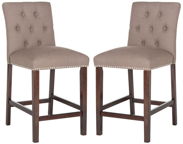 Norah Dark Taupe Linen Tufted Counter Stool (Set of 2) - The Mayfair Hall