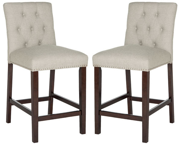 Norah Light Grey Linen Tufted Contemporary Counter Stool (Set of 2) - The Mayfair Hall