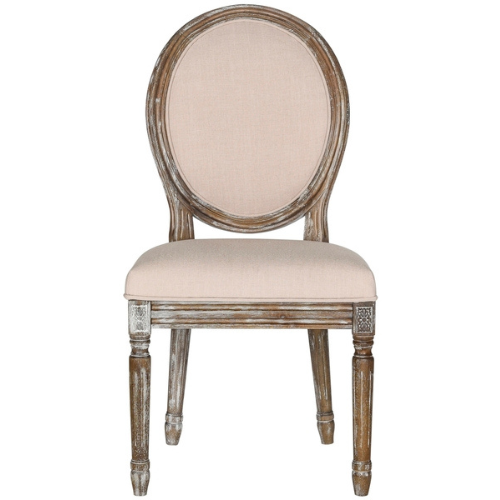 Holloway Rustic Oak 19'' H French Brasserie Linen Oval Side Chair - The Mayfair Hall