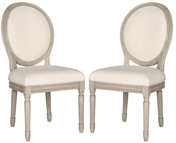 Rustic Grey 19"H Oval Side Chair in Beige Linen (Set of 2) - The Mayfair Hall