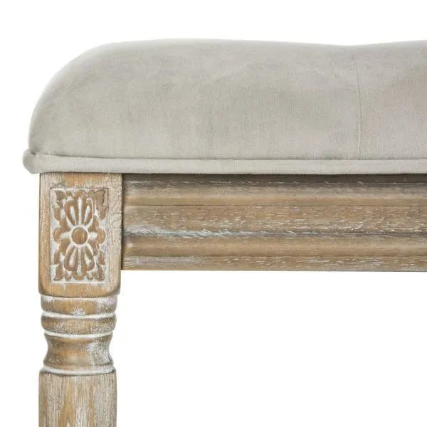 Rocha Grey Velvet Tufted French Brasserie Wood Bench - The Mayfair Hall