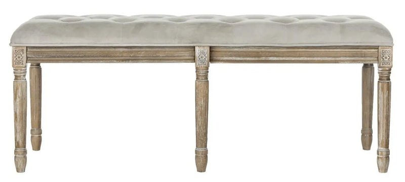 Rocha Grey Velvet Tufted French Brasserie Wood Bench - The Mayfair Hall