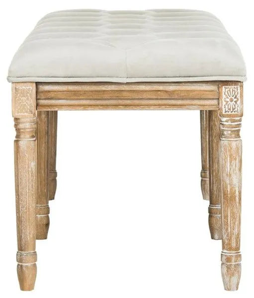 Rocha Grey Velvet Tufted French Brasserie Wood Bench - The Mayfair Hall