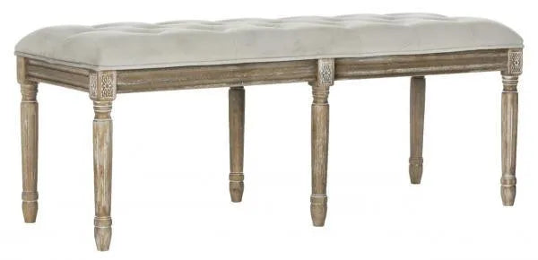 Rocha Grey Velvet Tufted French Brasserie Wood Bench - The Mayfair Hall