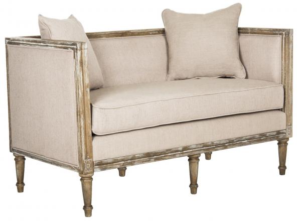 Leandra Taupe Linen French Country Settee - The Mayfair Hall